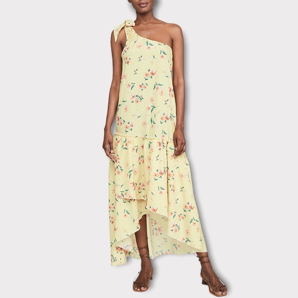 Paloma Blue Dress Giselle Floral One Shoulder‎ Midi Sz S